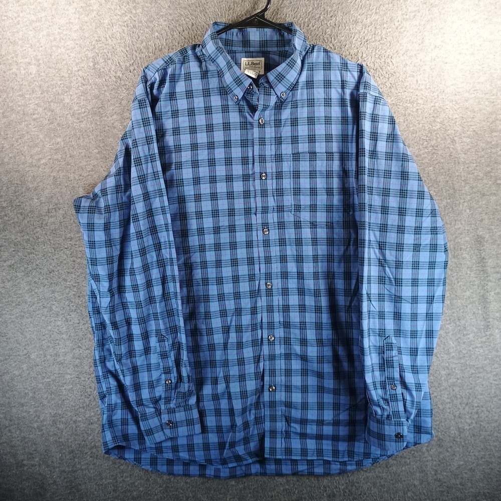 LL Bean Wrinkle-Free Kennebunk Sport Shirt Men XL Traditional Fit Check Blue Red - Picture 1 of 8